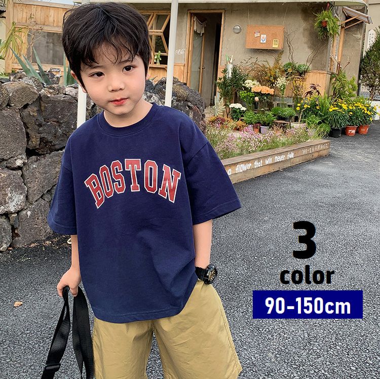 Tシャツ カットソー 半袖 キッズ 子供服 トップス ジュニア 男の子 女の子 ドロップショルダー ラウンドネック 英字ロゴ プルオーバー カジュアル ラフ 普段着 男子 女子 こども服
