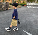 Tシャツ カットソー 半袖 キッズ 子供服 トップス ジュニア 男の子 女の子 ドロップショルダー ラウンドネック 英字ロゴ プルオーバー カジュアル ラフ 普段着 男子 女子 こども服