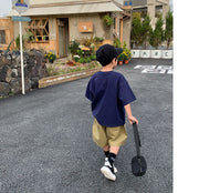 Tシャツ カットソー 半袖 キッズ 子供服 トップス ジュニア 男の子 女の子 ドロップショルダー ラウンドネック 英字ロゴ プルオーバー カジュアル ラフ 普段着 男子 女子 こども服