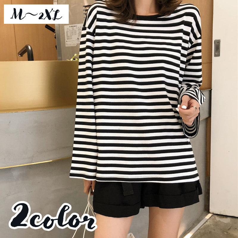 カットソー Tシャツ ロンT 長袖 ボーダー レディース 女性 トップス プルオーバー 大きいサイズ ボートネック ドロップショルダー カジュアル 可愛い