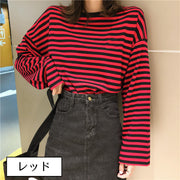 カットソー Tシャツ ロンT 長袖 ボーダー レディース 女性 トップス プルオーバー 大きいサイズ ボートネック ドロップショルダー カジュアル 可愛い