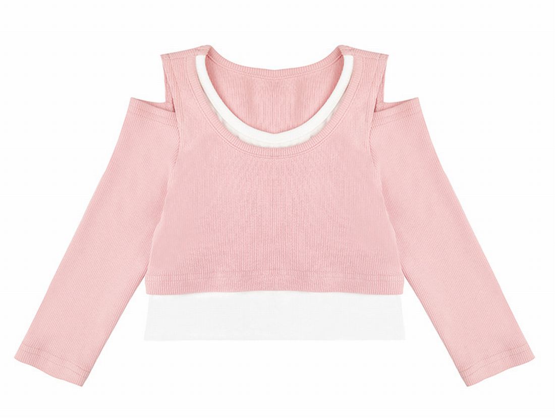 長袖カットソー ロングパンツ 単品 キッズ ベビー 子供用 女の子 ロングTシャツ 重ね着風 ラウンドネック オープンショルダー 長ズボン ウエストゴム 裾ゴム リボン ボトムス トップス シンプル カジュアル 着回し 合わせやすい お洒落 可愛い お出かけ 普段使い 女児 子供服