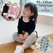 長袖カットソー ロングパンツ 単品 キッズ ベビー 子供用 女の子 ロングTシャツ 重ね着風 ラウンドネック オープンショルダー 長ズボン ウエストゴム 裾ゴム リボン ボトムス トップス シンプル カジュアル 着回し 合わせやすい お洒落 可愛い お出かけ 普段使い 女児 子供服