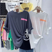 Tシャツ カットソー 半袖 レディース トップス ラウンドネック ドロップショルダー 英字ロゴ プルオーバー 婦人服 女性用 大きいサイズあり カジュアル ラフ お出掛け 部屋着 M L XL 2XL