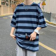 カットソー Tシャツ 半袖 メンズ トップス ラウンドネック ドロップショルダー ボーダー柄 プルオーバー 大きいサイズあり 男性用 ゆったり ラフ カジュアル 普段着 M L XL 2XL 3XL