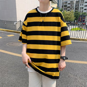 カットソー Tシャツ 半袖 メンズ トップス ラウンドネック ドロップショルダー ボーダー柄 プルオーバー 大きいサイズあり 男性用 ゆったり ラフ カジュアル 普段着 M L XL 2XL 3XL