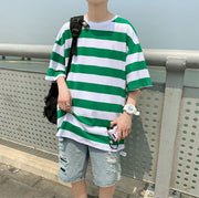 カットソー Tシャツ 半袖 メンズ トップス ラウンドネック ドロップショルダー ボーダー柄 プルオーバー 大きいサイズあり 男性用 ゆったり ラフ カジュアル 普段着 M L XL 2XL 3XL