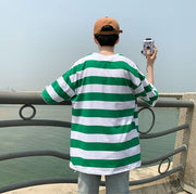 カットソー Tシャツ 半袖 メンズ トップス ラウンドネック ドロップショルダー ボーダー柄 プルオーバー 大きいサイズあり 男性用 ゆったり ラフ カジュアル 普段着 M L XL 2XL 3XL