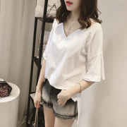 半袖カットソー レディース 大きいサイズ Tシャツ Vネック 美背中 チュニック風 イレヘム 肩紐 ゆったり 体型カバー 無地