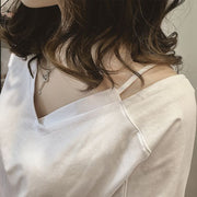 半袖カットソー レディース 大きいサイズ Tシャツ Vネック 美背中 チュニック風 イレヘム 肩紐 ゆったり 体型カバー 無地