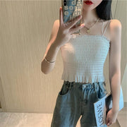 キャミソール レディース 女性 トップス スパゲッティストラップ ダブルストラップ クロスストラップ シャーリング 裾フリル 無地 シンプル フェミニン ガーリー かわいい 可愛い キュート おしゃれ 春 夏