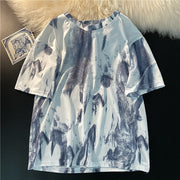 Tシャツ カットソー 半袖 レディース 大きいサイズ ゆったり ラウンドネック ドロップショルダー プリント カジュアル おしゃれ