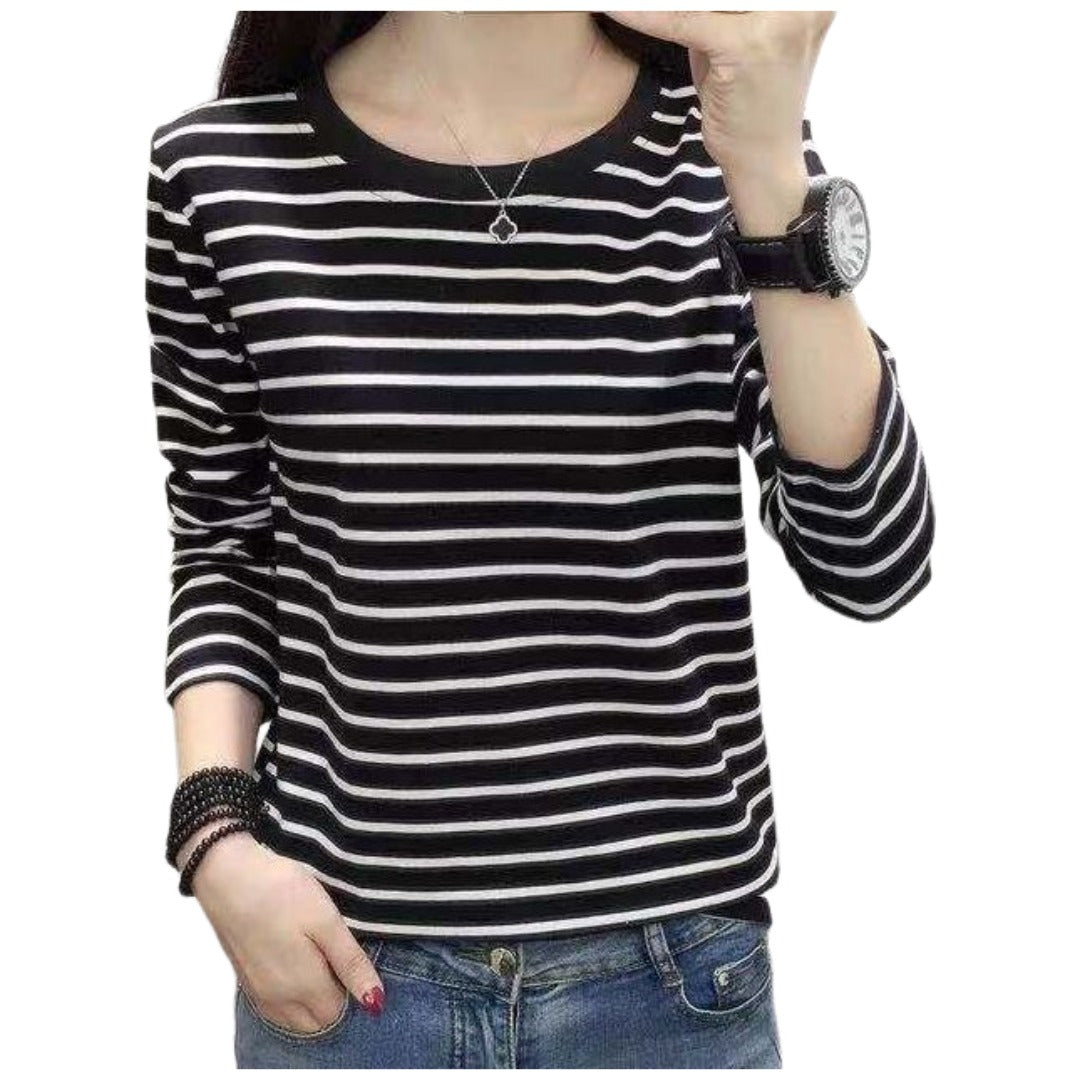 カットソー レディース 女性 トップス Ｔシャツ 長袖 ブラック×ボーダー バリエーション画像