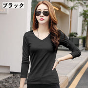 長袖Tシャツ ロングTシャツ カットソー レディース 女性 トップス Vネック 無地 単色 シンプル 着回し 大きいサイズあり 婦人服