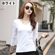 長袖Tシャツ ロングTシャツ カットソー レディース 女性 トップス Vネック 無地 単色 シンプル 着回し 大きいサイズあり 婦人服