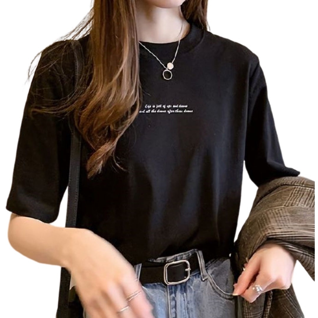 Tシャツ カットソー 半袖 トップス レディース 大きいサイズ ブラック バリエーション画像