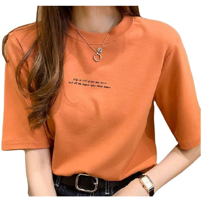 Tシャツ カットソー 半袖 トップス レディース 大きいサイズ オレンジ バリエーション画像