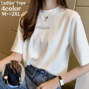 Tシャツ カットソー 半袖 トップス レディース 大きいサイズ ゆったり 体型カバー クルーネック ドロップショルダー ロゴ シンプル カジュアル