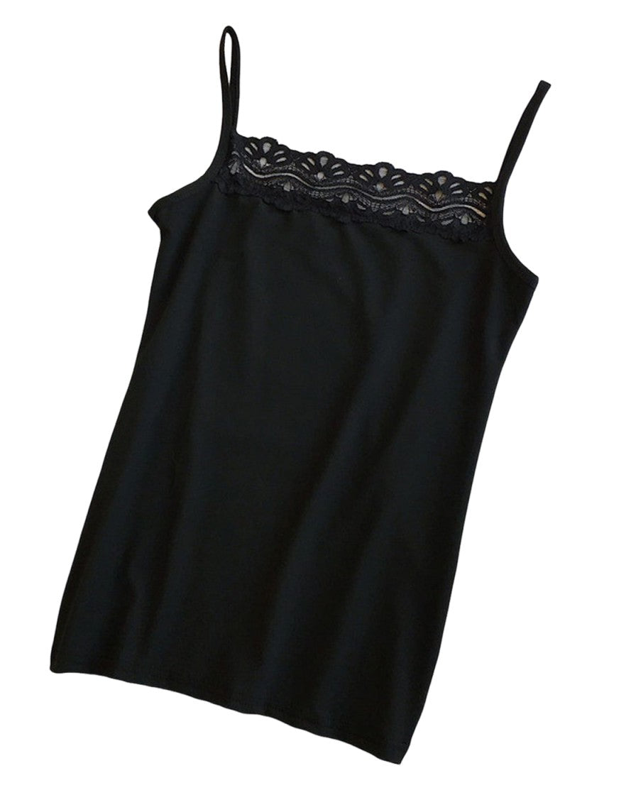 キャミソール ノースリーブ 無地 胸元レース トップス セクシー シンプル かわいい フィット 夏 黒 白 M L XL 2XL 女性 レディース