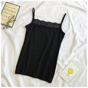 キャミソール ノースリーブ 無地 胸元レース トップス セクシー シンプル かわいい フィット 夏 黒 白 M L XL 2XL 女性 レディース