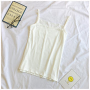 キャミソール ノースリーブ 無地 胸元レース トップス セクシー シンプル かわいい フィット 夏 黒 白 M L XL 2XL 女性 レディース
