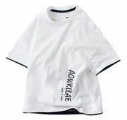 Tシャツ ラウンドネック クルーネック バイカラー 半袖 キッズ ジュニア 男の子 女の子 プリント ロゴ 無地 子ども服 夏服 かわいい 普段着 デイリー