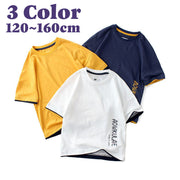 Tシャツ ラウンドネック クルーネック バイカラー 半袖 キッズ ジュニア 男の子 女の子 プリント ロゴ 無地 子ども服 夏服 かわいい 普段着 デイリー