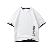 Tシャツ ラウンドネック クルーネック バイカラー 半袖 キッズ ジュニア 男の子 女の子 プリント ロゴ 無地 子ども服 夏服 かわいい 普段着 デイリー