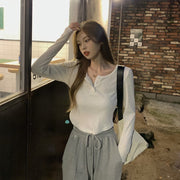 カットソー 長袖 レディース 女性用 トップス ヘンリーネック 前ボタン リブ 無地 単色 プルオーバー シンプル おしゃれ かわいい カジュアル デイリー お出かけ 着回し ベーシック 大きいサイズあり