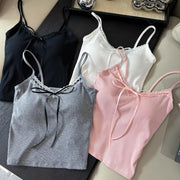キャミソール カップ入り レディース 女性 トップス ブラトップ インナー パッド付き リボン レース リブ タイト スリム かわいい キュート ガーリー おしゃれ