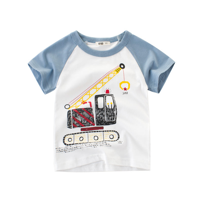 Tシャツ シャツ カットソー キッズシャツ ベビー 男の子 ボーイズ 男児 キッズ 子ども 子供用 キッズ用 夏 半袖 半袖シャツ 半袖Ｔシャツ プルオーバー ラウンドネック のりもの 乗り物 プリント 90 100 110 120 130 140