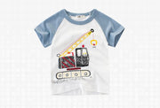 Tシャツ シャツ カットソー キッズシャツ ベビー 男の子 ボーイズ 男児 キッズ 子ども 子供用 キッズ用 夏 半袖 半袖シャツ 半袖Ｔシャツ プルオーバー ラウンドネック のりもの 乗り物 プリント 90 100 110 120 130 140