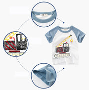 Tシャツ シャツ カットソー キッズシャツ ベビー 男の子 ボーイズ 男児 キッズ 子ども 子供用 キッズ用 夏 半袖 半袖シャツ 半袖Ｔシャツ プルオーバー ラウンドネック のりもの 乗り物 プリント 90 100 110 120 130 140