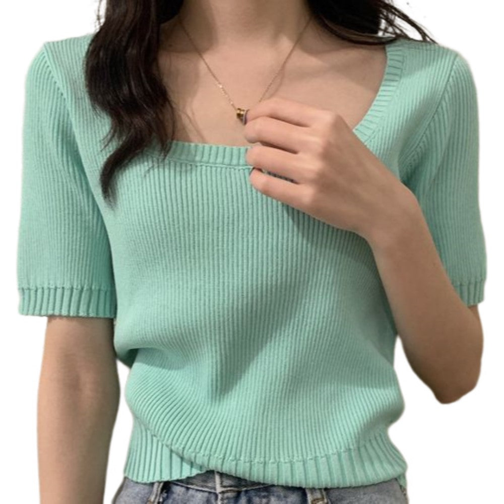 ニット 半袖 トップス レディース 女性 婦人服 グリーン バリエーション画像