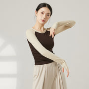 カットソー 長袖 レディース Tシャツ ロンT トップス ラウンドネック プルオーバー ラグランスリーブ 指穴 婦人服 女性 着回し カジュアル 普段着 ヨガ スポーツ
