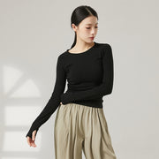 カットソー 長袖 レディース Tシャツ ロンT トップス ラウンドネック プルオーバー ラグランスリーブ 指穴 婦人服 女性 着回し カジュアル 普段着 ヨガ スポーツ
