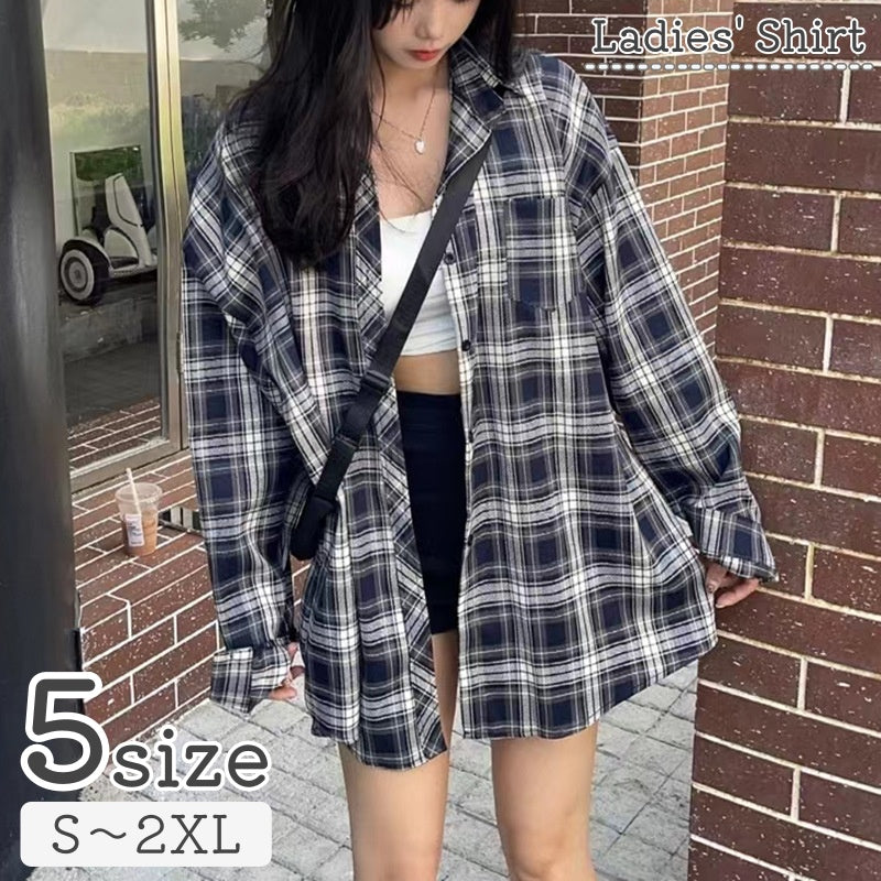 シャツ レディース 女性 婦人用 トップス 大きいサイズ アウター 上着 チェック柄 オーバーサイズ ゆったり カジュアル 定番