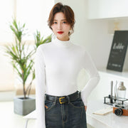 長袖カットソー ロンT ロングTシャツ レディース 大きいサイズ ハイネック スリム 厚手 無地 シンプル カジュアル きれいめ