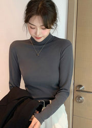 長袖カットソー ロンT ロングTシャツ レディース 大きいサイズ ハイネック スリム 厚手 無地 シンプル カジュアル きれいめ