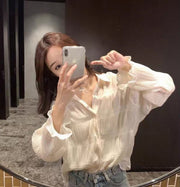 シャツ シアーシャツ 細プリーツ加工 ブラウス レディース 婦人服 トップス 長袖 襟付き レギュラーカラー 前ボタン おしゃれ トラッド ふんわり キレイめ系 オフィスファッション 大きいサイズ