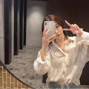 シャツ シアーシャツ 細プリーツ加工 ブラウス レディース 婦人服 トップス 長袖 襟付き レギュラーカラー 前ボタン おしゃれ トラッド ふんわり キレイめ系 オフィスファッション 大きいサイズ