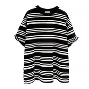 カットソー 半袖 トップス レディース 婦人服 Tシャツ ラウンドネック マルチボーダー ゆったり ルーズシルエット ビッグシルエット 大きめ おしゃれ カジュアル 大きいサイズ 普段使い お出かけ かわいい