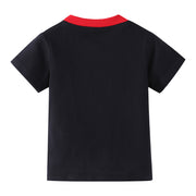 半袖Tシャツ カットソー 刺繍 縫い付け 男の子 キッズ ベビー クルーネック 鳥 サーフィン 黒T ブラック 夏服 普段着 保育園 幼稚園