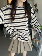長袖Tシャツ ロングTシャツ カットソー チュニック 長袖 オーバーサイズ ビッグシルエット レディース 女性 トップス 大きいサイズ ゆったり ボーダー柄 縞々 お洒落 カジュアル 婦人服