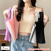キャミソール ショート丈 リブニット トップス レディース 女性 婦人服 ビスチェ 重ね着 無地 単色 シンプル かわいい おしゃれ