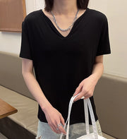 カットソー 半袖 Tシャツ Vネック レディース 女性 トップス 無地 単色 シンプル 着回し 合わせやすい 婦人服