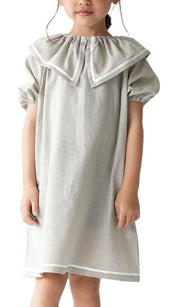 在庫処分【SALE】ワンピース セーラー セーラー襟 スモック 綿100 コットン ユニセックス 子供服 キッズ 半袖 無地 マリン プレイウェア 北欧 韓国 かわいい おしゃれ 遊び着 おでかけ 汚れ防止 幼稚園 保育園 小学生 襟ゴム