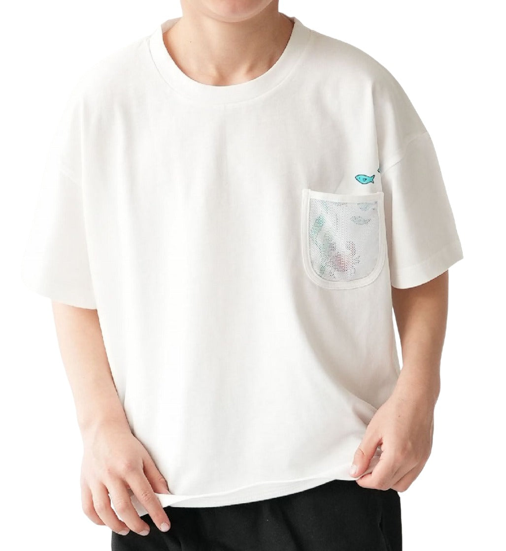 在庫処分【SALE】 Ｔシャツ メッシュポケット 半袖 ティーシャツ ポケット付き プリントＴシャツ 虫 魚 デザインＴシャツ トレンドライク ナチュラル オシャレ シンプル かわいい おしゃれ プチプラ 韓国子供服 韓国 キッズ トドラー 幼稚園 保育園 小学校 通園 通学 おでかけ
