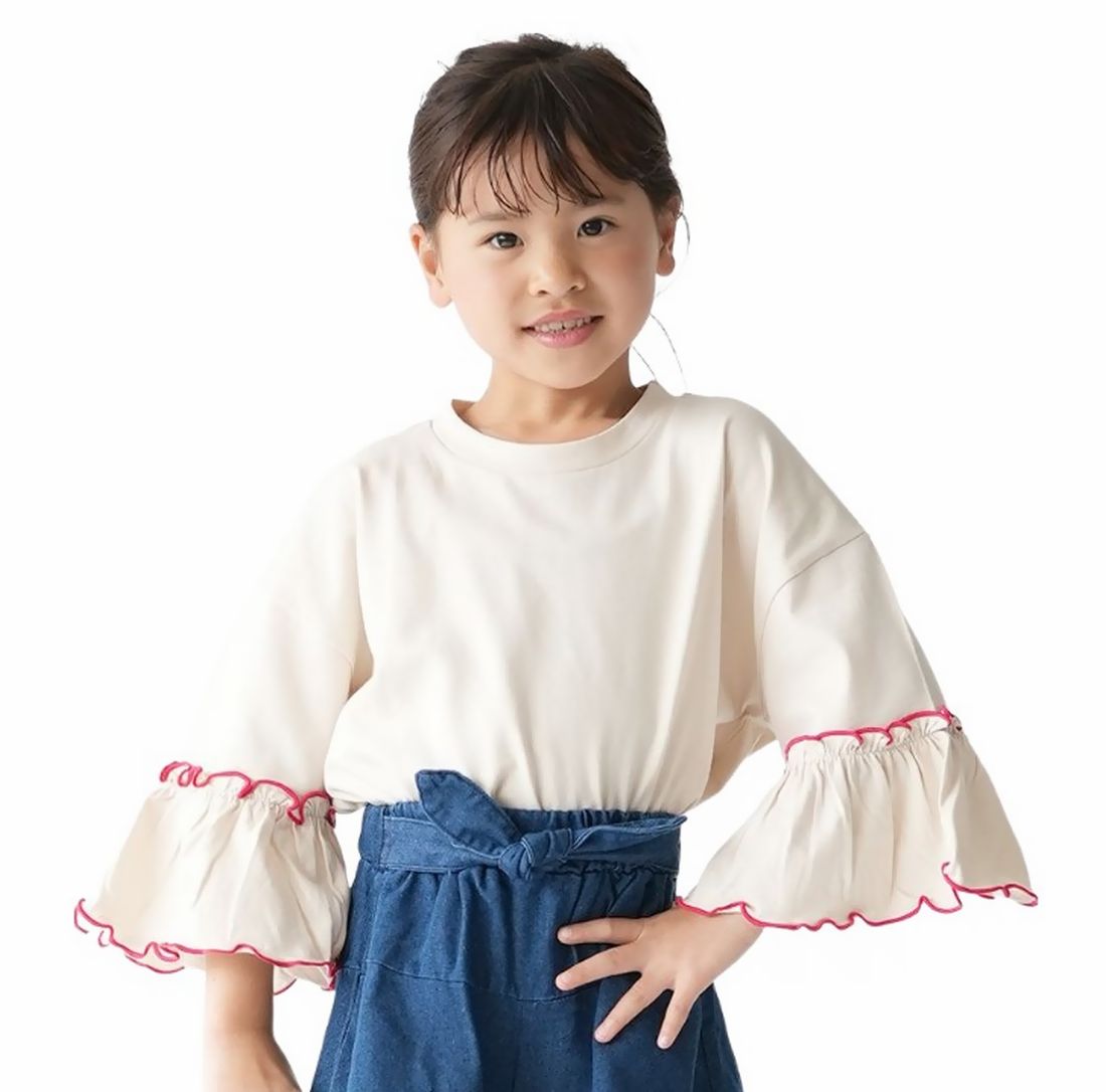 在庫処分【SALE】カットソー キッズ メロウフリル フレア 綿100％ 子供服 Tシャツ プチプラ 7分袖 女の子 男の子 大人かわいい きれいめ シンプル ナチュラル オシャレ キレイ かわいい 大人可愛い 大人っぽい おしゃれ 親子お揃い お揃い リンク リンクコーデ ママリンク ママリンクコーデ 北欧 韓国子供服 韓国 トドラー 幼稚園 保育園 小学校 フェミニン ガーリー ガール ボーイ 通園 通学 おでかけ 新作 春 春服 春物 夏 夏物 夏服 半袖 ティーシャツ 半袖ティーシャツ トップス