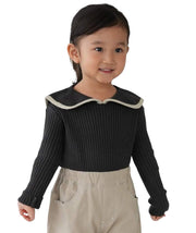 在庫処分【SALE】セーラーカラーニット シルキータッチ やわらかい チクチクしない ニットセーター 子供服 キッズ 長袖 トップス リブニット あたたかい  セーラーカラー 女の子 ガール ボーダー 無地 秋冬 かわいい 着回し力